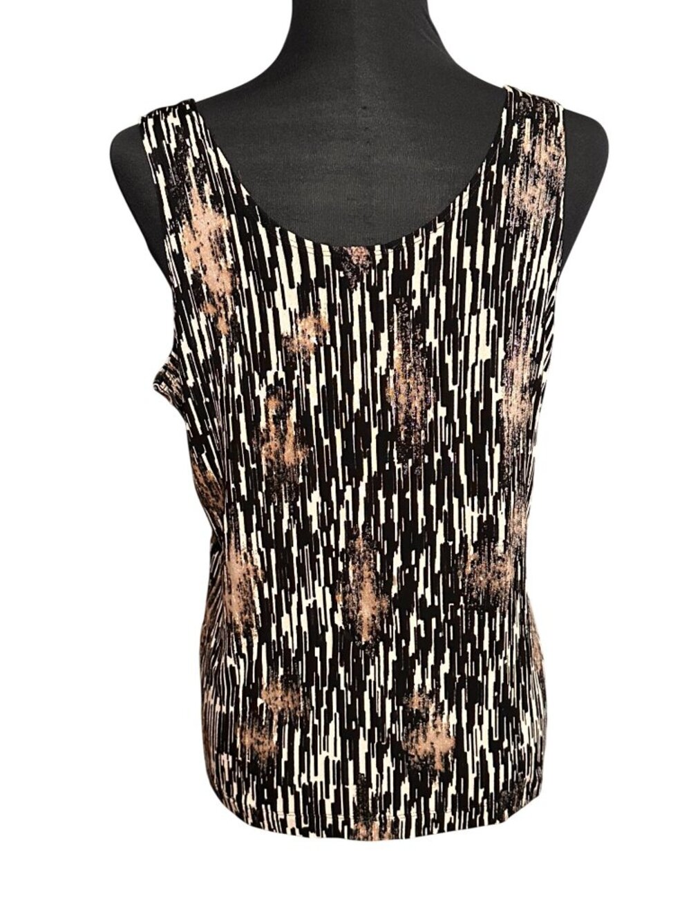 Chico's Tank Travelers Size 2 L White Black Brown Sleeveless Slinky Fabric Work